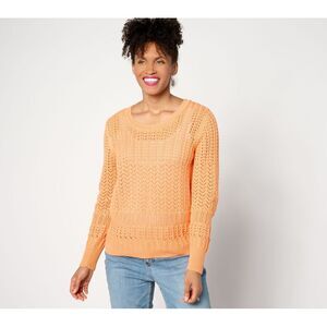 Isaac Mizrahi Live! Women's Top Plus Sz Sweater 3X Open Work Stitch Pink A639924